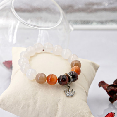 Vòng tay phong thủy Mã Não trắng 10mm + Mắt Hổ + Charm roi