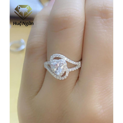 Nhẫn bạc Ý 925 Huệ Ngân - Nhẫn Tim xinh Đính Đá RR1537