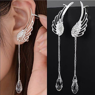 Khuyên tai đôi cánh vành tai pha lê giọt nước khí chất