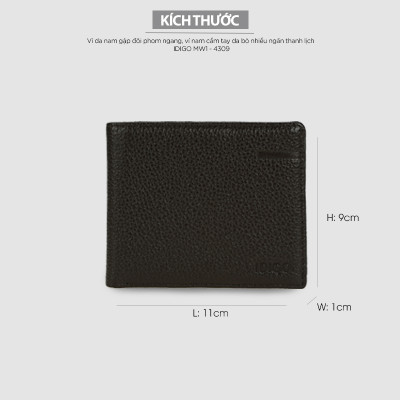 Ví da nam gập đôi phom ngang, ví nam cầm tay da bò nhiều ngăn thanh lịch IDIGO MW1-4309