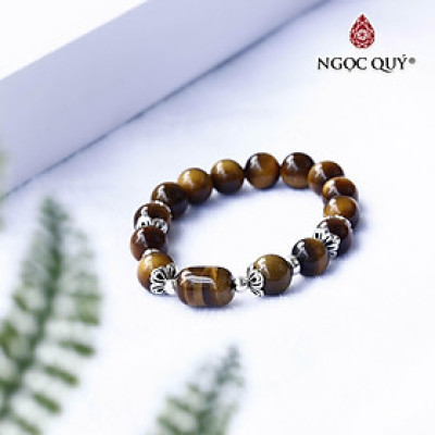 Vòng tay thạch anh mắt hổ vàng nâu hạt hình lu thống phối charm bạc hạt 10mm hợp mệnh thổ, kim - Ngọc Quý Gemstones