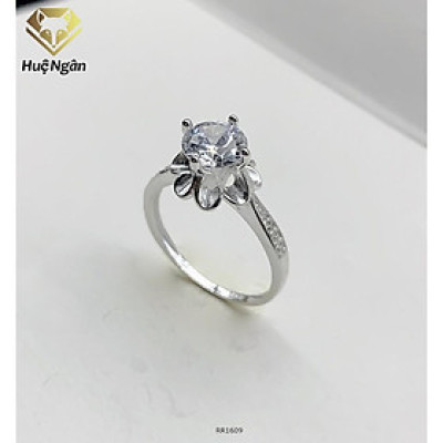 Nhẫn bạc 925 Huệ Ngân - 4 chấu Cánh hoa viền đá 6 li RR1609