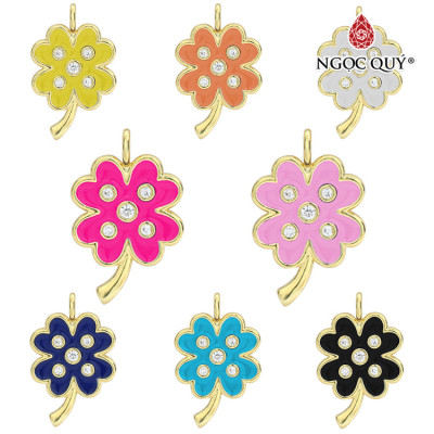 Charm treo hợp kim hình cỏ bốn lá đính đá - Ngọc Quý Gemstones