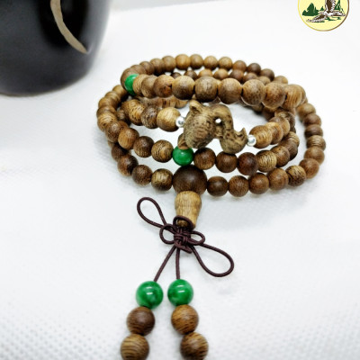 Vòng Tay Phong Thủy Trầm Hương Chuỗi Tràng 108 Hạt 6 Li Charm Ngẫu Nhiên Phối Đá Đeo Tay Mệnh Kim Mộc Thủy Hỏa Thổ