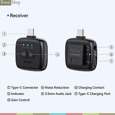 Ulanzi A30 - Micro Cài Áo Không Dây, Khử Tiếng Ồn, Phạm Vi Thu 50m Cho Điện Thoại, Máy Ảnh DSLR - Hàng chính hãng