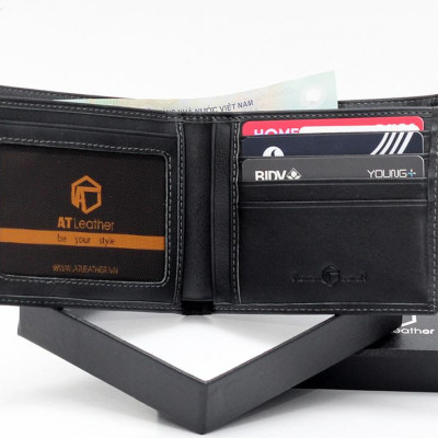 Ví da bò nam cao cấp AT Leather 061 (11.5 x 10.5 cm) - Đen