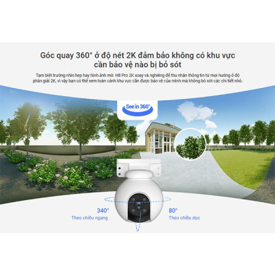 Camera Wi-fi EZVIZ H8 PRO 2K & 3K, Quay Quét 360 Độ Ngoài Trời, Ghi Hình Màu Ban Đêm, Đàm Thoại 2 Chiều - Hàng Chính Hãng