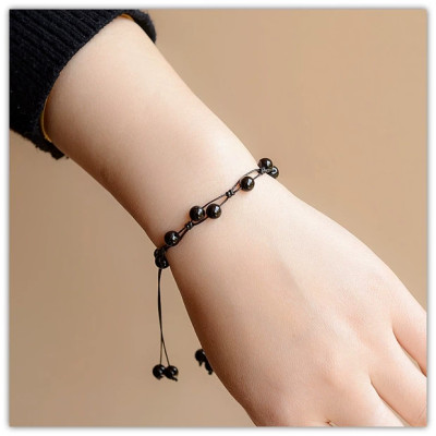 Vòng tay Nữ phong thủy gắn hạt đá huyền thạch kết dây thủ công