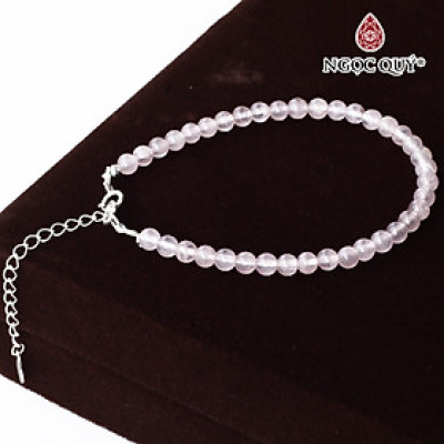 Vòng thạch anh hồng hạt mini khóa bạc mệnh hỏa, thổ - Ngọc Quý Gemstones