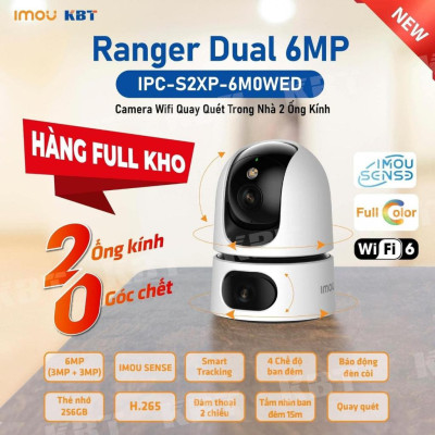Camera WIFI IMOU 2 Mắt Ranger Dual S2XP 6MP, 10MP Xoay 360 Độ Trong Nhà - TRANGIATELECOM Hàng chính hãƞg Hàng nhập khẩu