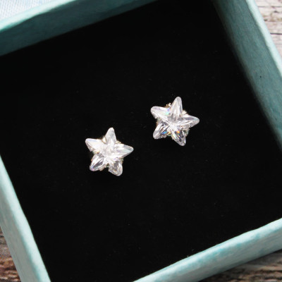 Bông Tai Hoa Tai Bạc Hiểu Minh HT306T Ngôi Sao Màu Trắng