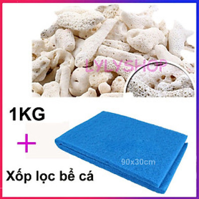 Xốp Lọc Bể Cá 90x 30cm + San Hô Vụn 1KG lọc nước, trang trí bể cá