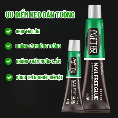 Keo Dán Đa Năng, Keo Siêu Dính, Dán chắc như đóng đinh NOMORE NAIL Tuýp 60g Keo Siêu Dính Công Nghệ Nhật Bản No More Nail Tuýp 60g Keo Siêu Dán Tường Dán Giày Gỗ Thuỷ Tinh Đa Năng Chống Thấm Nước