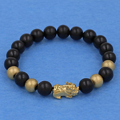 Vòng tay chuỗi hạt gỗ mun 8 ly - cẩn Tỳ Hưu inox vàng VGMTHVB8