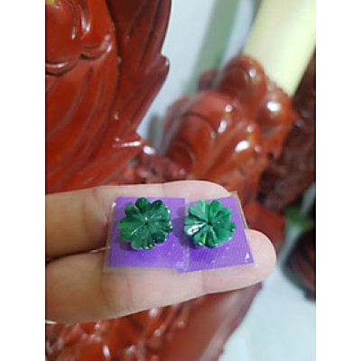 Đôi Bông Tai Bông Mai Trái Tim Size trung mới đẹp 14mm x 4mm Đá Ngọc cẩm thạch tự nhiên xanh đậm điểm sơn thủy bóng đẹp Nữ mệnh Thủy bọc vàng đeo rất đẹp sang ạ