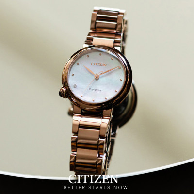 Đồng Hồ Nữ Citizen Đính Kim Cương Dây Thép Không Gỉ EM0912-84Y - Mặt Xà Cừ (Sapphire)