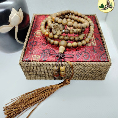 Vòng Tay Phong Thủy Trầm Hương Chuỗi Tràng 108 Hạt 6 Li Charm Ngẫu Nhiên Phối Đá Đeo Tay Mệnh Kim Mộc Thủy Hỏa Thổ