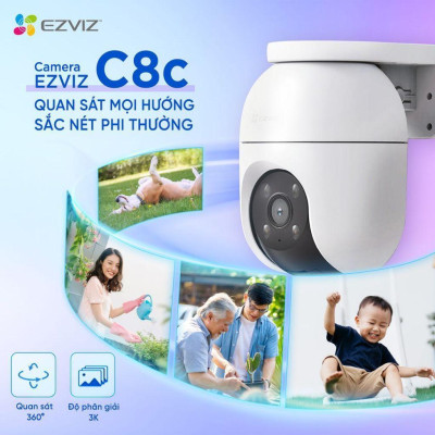 Camera IP Wifi Ezviz C8C 3K 5MP Ngoài TrờI,  Xoay 360 Độ, Đàm Thoại - TRANGIATELECOM Hàng nhập khẩu