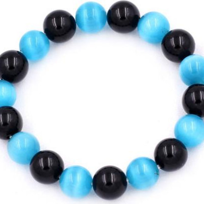 Chuỗi tay Đá Mắt Mèo Xanh Biển mix Thạch Anh Đen size 10 ly - Vòng tay size vừa phù hợp cho nữ