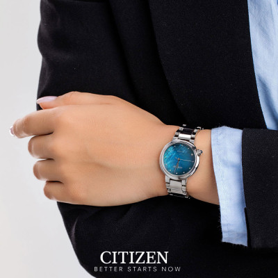 Đồng Hồ Nữ Citizen Đính Kim Cương Dây Thép Không Gỉ EM0910-80N - Mặt Xà Cừ (Sapphire)