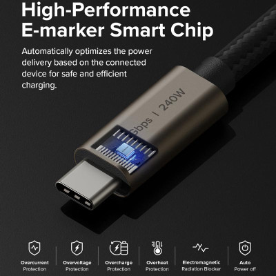 Cáp sạc nhanh 240W cho điện thoại/laptop/tablet RINGKE USB-3.2 Gen 2X2 USB-C Cable - Hàng Chính Hãng