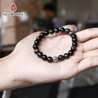 Vòng tay đá mắt hổ xanh đen phối charm hợp kim đính đá mệnh thủy, mộc - Ngọc Quý Gemstones