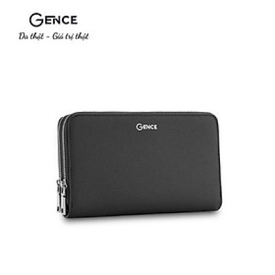 Ví Cầm Tay Nam Gence 2 Khoá Da Bò Taiga HT21 Màu Đen