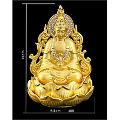 Tượng Phật Quan Âm bằng hợp kim mạ vàng ngồi đài sen để xe ô tô C13 (Tượng 2 mặt)