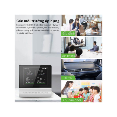 Thiết bị đo chất lượng không khí JMS-16: Màn hình cảm ứng 3,2 inch, đo chính xác TVOC, CO2, PM2.5, PM10, formaldehyde (HCHO), nhiệt độ và độ ẩm; pin lithium 1500mAh, cảnh báo ô nhiễm thời gian thực; kết nối qua app di động tiện lợi - Hàng Nhập Khẩu
