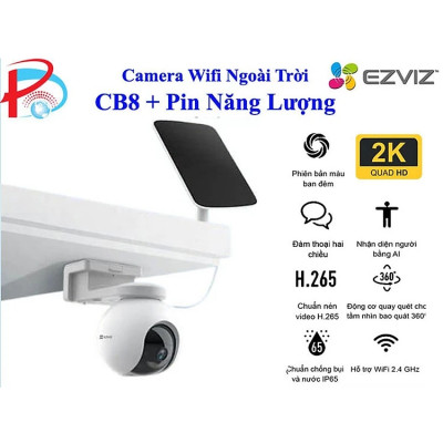 Camera Quay quét Wi-Fi pin sạc EZVIZ CB8 2K kèm tấm pin sạc năng lượng mặt trời - Hàng Chính Hãng