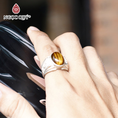  Nhẫn bạc đá thạch anh mắt hổ vàng nâu ni 20 mệnh thổ, kim - Ngọc Quý Gemstones