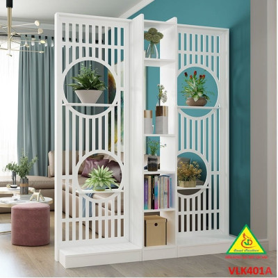 Vách ngăn liền kệ, vách ngăn phòng khách nhà bếp gỗ MDF VLK401