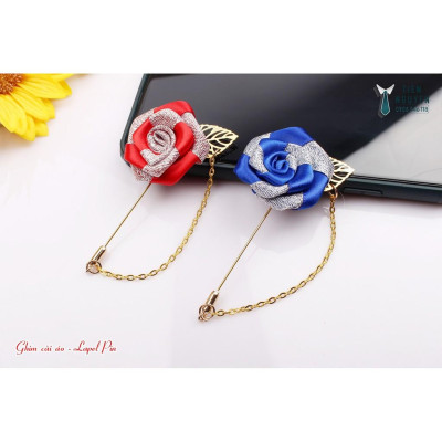 Ghim cài áo chú rể - ghim hoa vải đủ màu, tặng kèm hộp