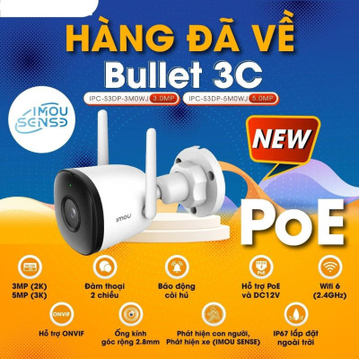 Camera Wifi Ngoài Trời IMOU Bullet 3/ 3C (S3EP/ S3DP) Đàm Thoại 2 Chiều - TRANGIATELECOM Hàng chính hãƞg Hàng nhập khẩu