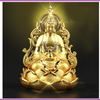 Tượng Phật Bà Quan Âm 2 mặt mạ vàng để taplo trang trí xe ô tô có khoang chứa nước hoa.Tượng phong thủy để taplo trang trí xe hơi ô tô