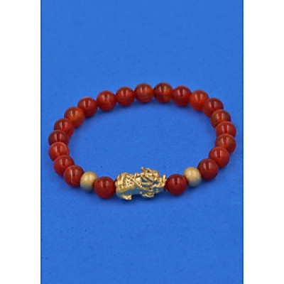 Vòng đeo tay đá Vân Rồng đỏ 6 ly cẩn Tỳ Hưu inox vàng VVROTHHBV6 - hợp mệnh Hỏa, mệnh Thổ