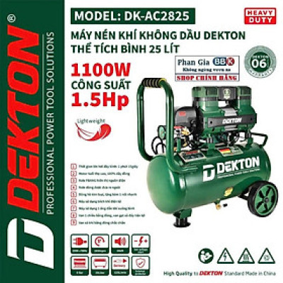 Máy Nén Khí Dekton 25 Lít DK-AC2825 1.5HP/1100W/ không Dầu / Bình 25L - Lưu Lượng 125L/Phút