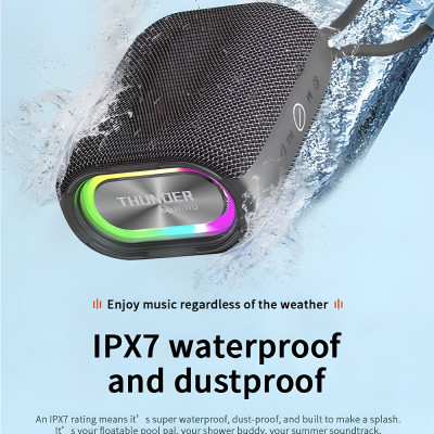 Loa di động thể thao bluetooth chống nước chuẩn IPx7 hiệu WIWU Thunder P26 trang bị đèn LED đổi màu, công nghệ Bluetooth 5.0, Nghe đài radio FM, thẻ SD, có jack âm thanh AUX 3.5mm, thời gian nghe nhạc lên đến 6h - hàng nhập khẩu