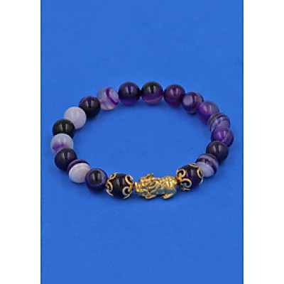 Vòng đeo tay Thạch Anh Tím Sọc 8 ly - cẩn Tỳ Hưu Phong Thủy inox vàng VTAISTHHKV8 - hợp mệnh Hỏa, mệnh Thổ