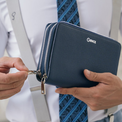 Clutch Da Công Sở Ví Cầm Tay Nam GENCE HT20 Da Bò Cao Cấp Màu Xanh Navy