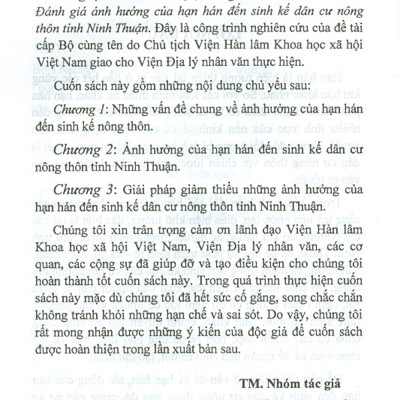 Đánh Giá Ảnh Hưởng Của Hạn Hán Đến Sinh Kế Dân Cư Nông Thôn Tỉnh Ninh Thuận (Sách Chuyên Khảo)
