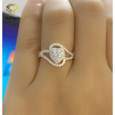 Nhẫn bạc Ý 925 Huệ Ngân - Nhẫn Tim xinh Đính Đá RR1537