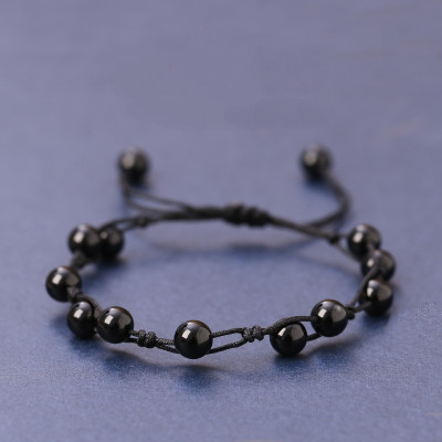 Vòng tay Nữ phong thủy gắn hạt đá huyền thạch kết dây thủ công