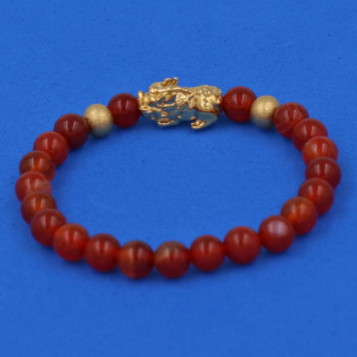 Vòng đeo tay đá Vân Rồng đỏ 6 ly cẩn Tỳ Hưu inox vàng VVROTHHBV6 - hợp mệnh Hỏa, mệnh Thổ