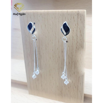 Bông tai bạc Ý 925 Huệ Ngân - Chiếc lá dáng dài ZCE15117