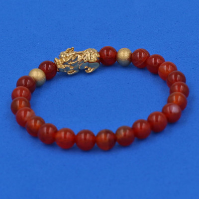 Vòng đeo tay đá Vân Rồng đỏ 6 ly cẩn Tỳ Hưu inox vàng VVROTHHBV6 - hợp mệnh Hỏa, mệnh Thổ