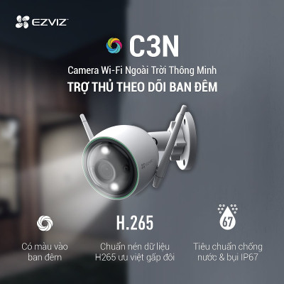 Camera Wifi EZVIZ CS-C3N 2MP FullHD, Có Màu Ban Đêm, Lắp Ngoài Trời - Hàng Chính Hãng