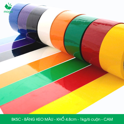 BK5C - 6 cuộn băng keo màu khổ 4.8cm loại 1kg/6 cuộn - Cam - Băng keo, băng dính đóng hàng