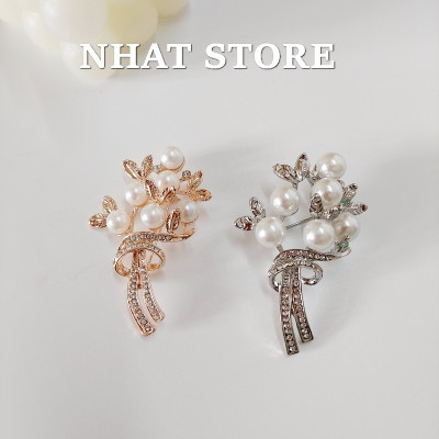 Trâm cài áo, ghim cài trang trí Nhat Store hình bó hoa đính ngọc nhân tạo
