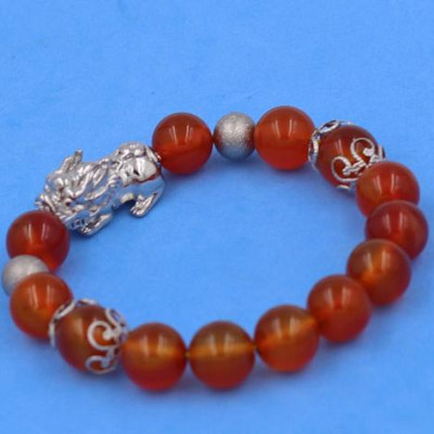 Chuỗi tay Tỳ Hưu inox VMNCOTHTRHKHB10 - Chuỗi hạt đeo tay Đá Mã Não Cam size 10 ly - hợp mệnh Hỏa, mệnh Thổ